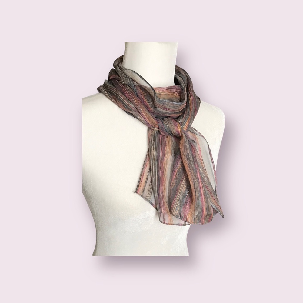 Sheer, Silk Multicolor, Multi-use 10” x 50” Scarf. $20. - Picture 2 of 9